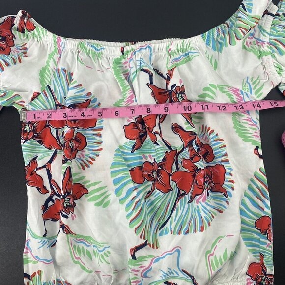 Levi's Womens Tropical Floral Blouse Size XS Cinched Short Sleeve Vacation - Picture 4 of 6